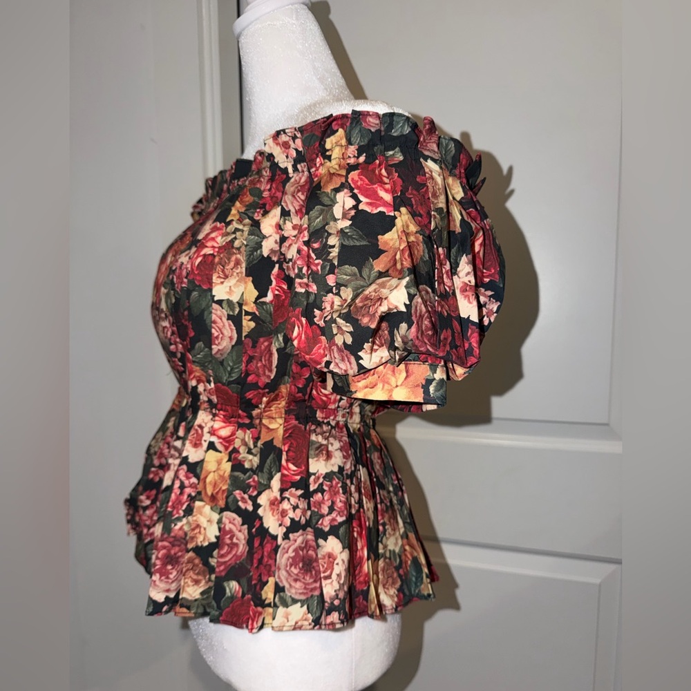 ANTONIO MELANI Black Floral Off-Shoulder Peplum Top - Picture 3 of 6
